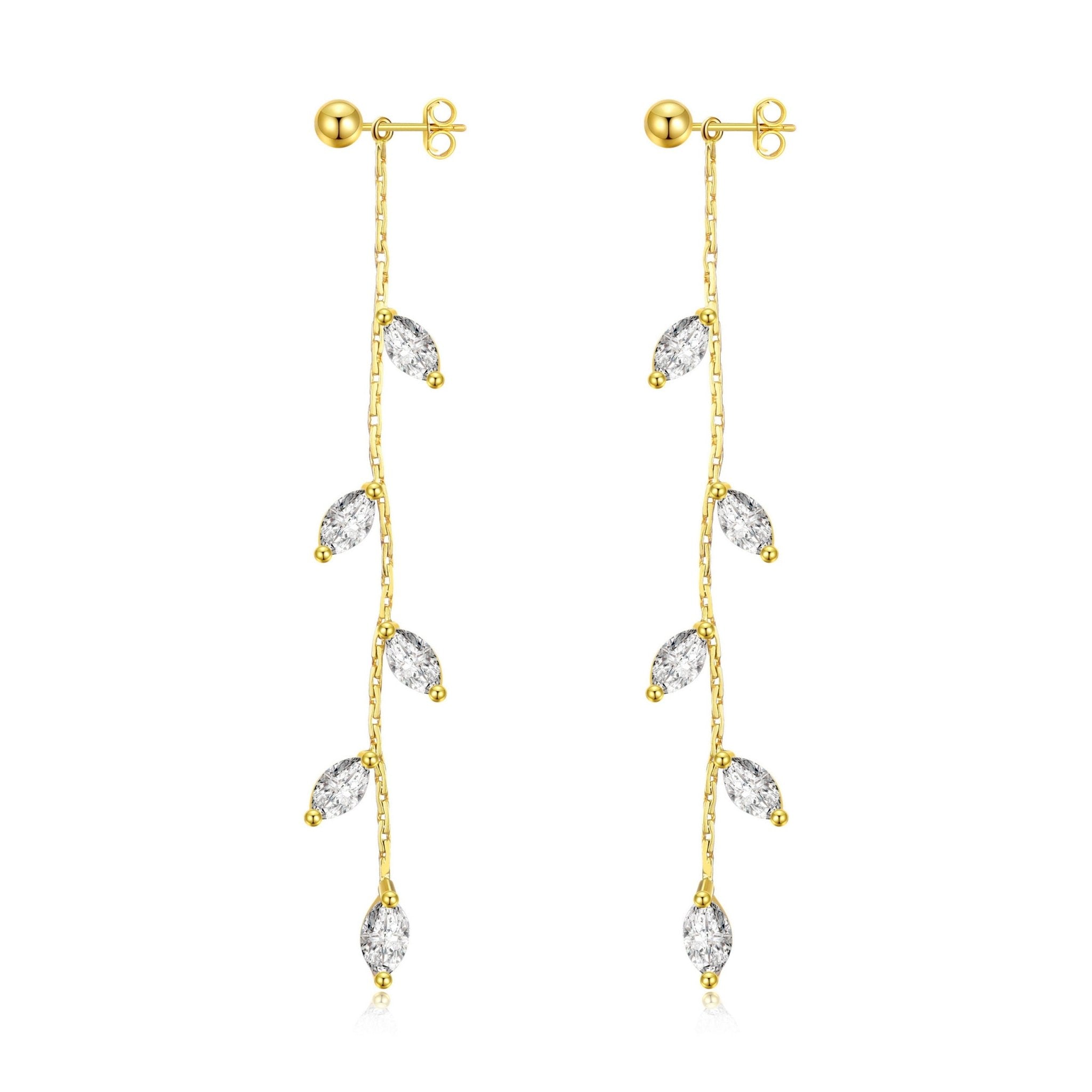 Gold Plated Leaf Dangle Earrings Created with Zircondia® Crystals