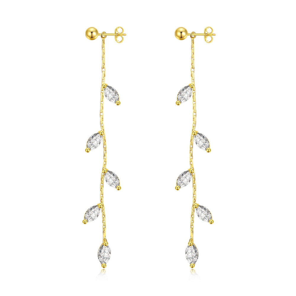 Gold Plated Leaf Dangle Earrings Created with Zircondia® Crystals