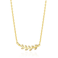 Gold Plated Leaf Necklace Created with Zircondia® Crystals