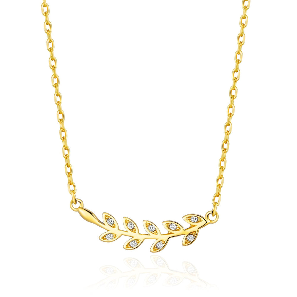 Gold Plated Leaf Necklace Created with Zircondia® Crystals