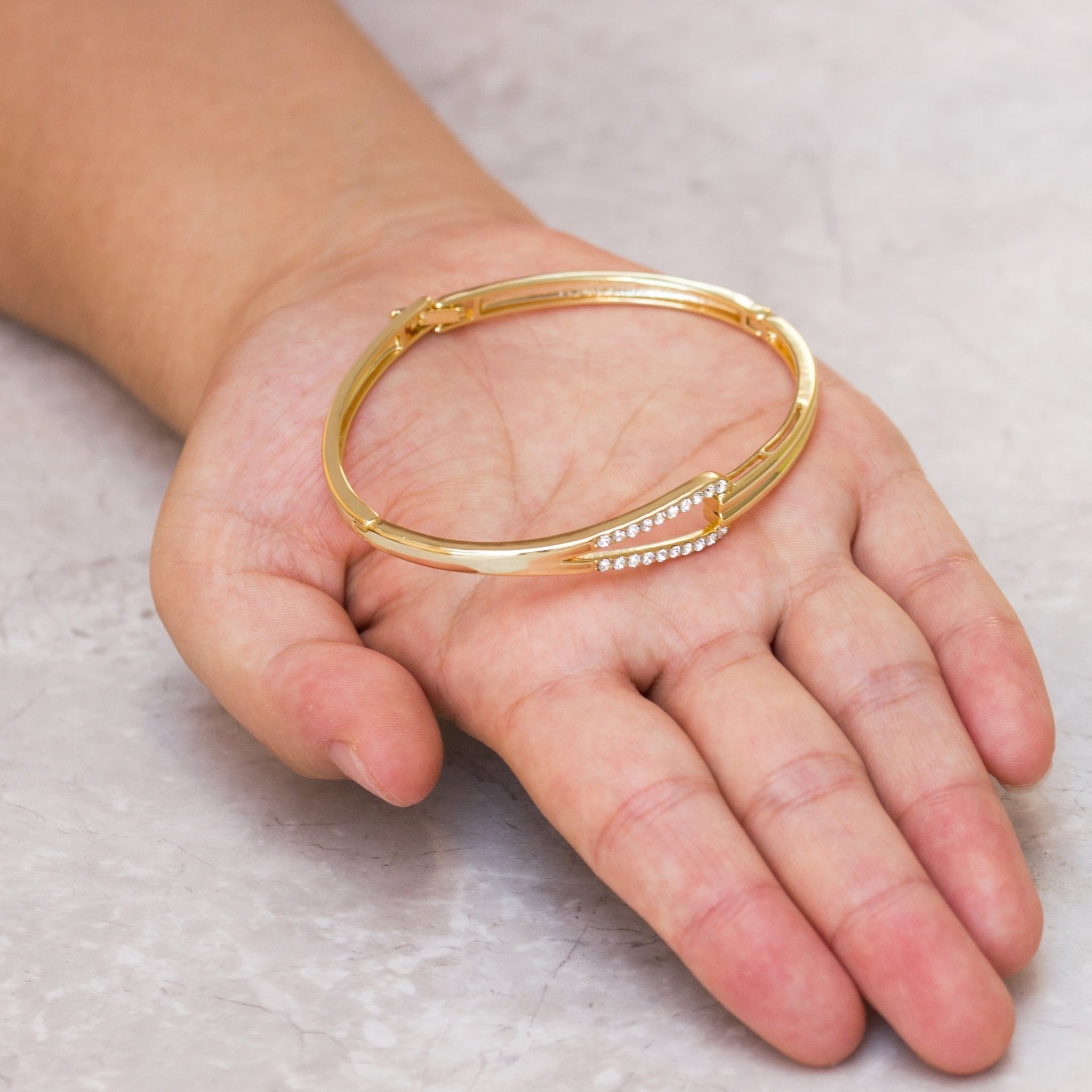 Gold Plated Link Bangle Created with Zircondia® Crystals (7 Inch)