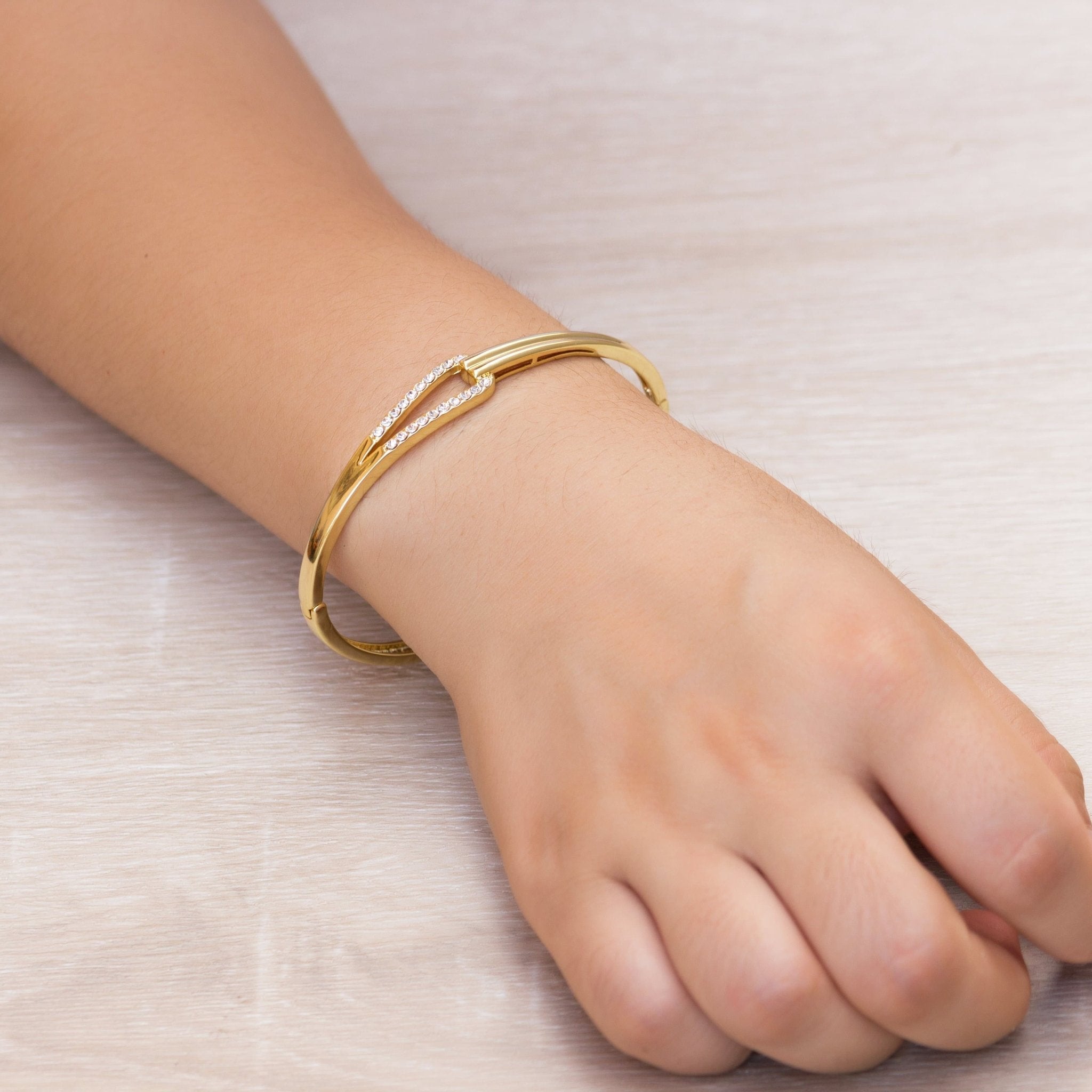 Gold Plated Link Bangle Created with Zircondia® Crystals (7 Inch)