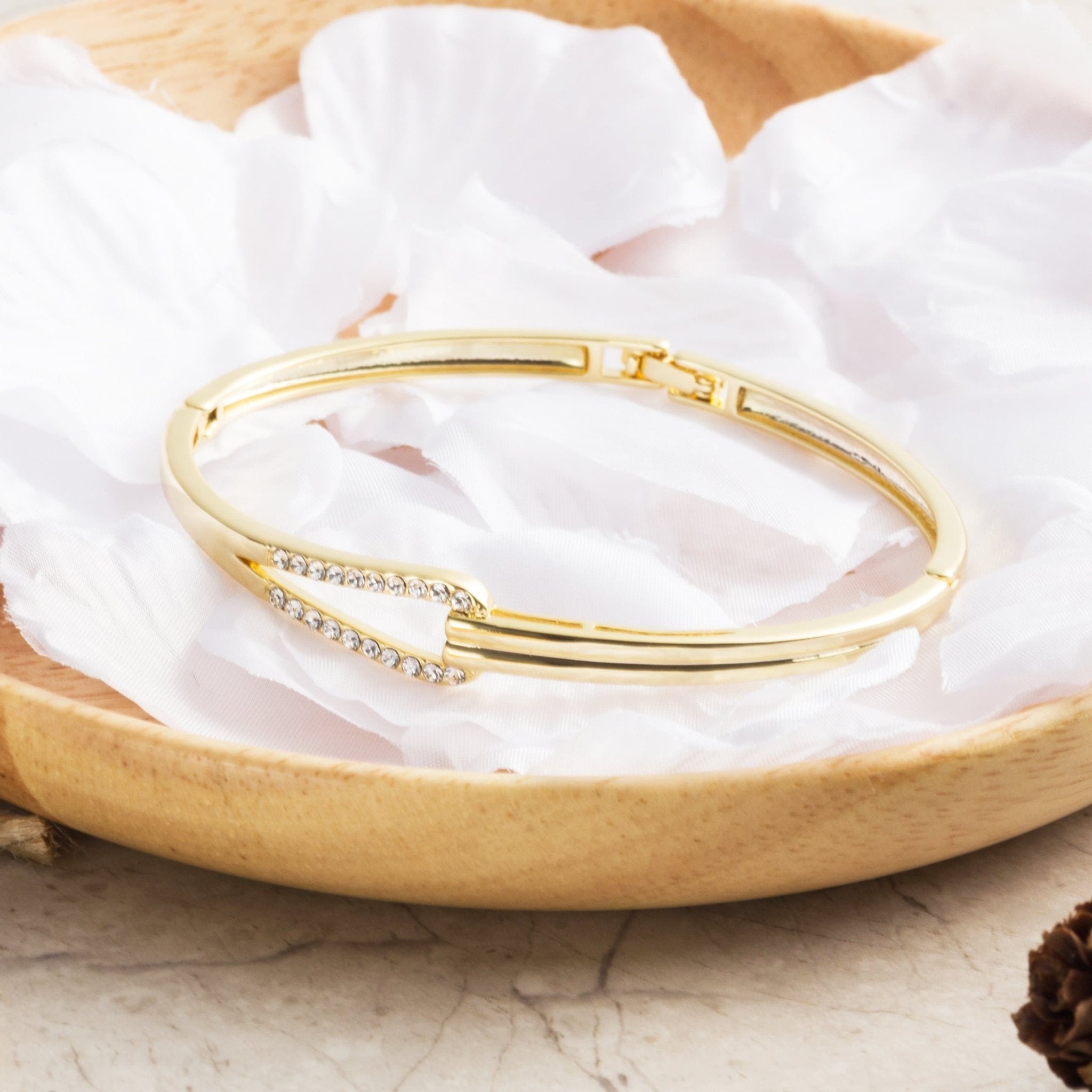 Gold Plated Link Bangle Created with Zircondia® Crystals (7 Inch)