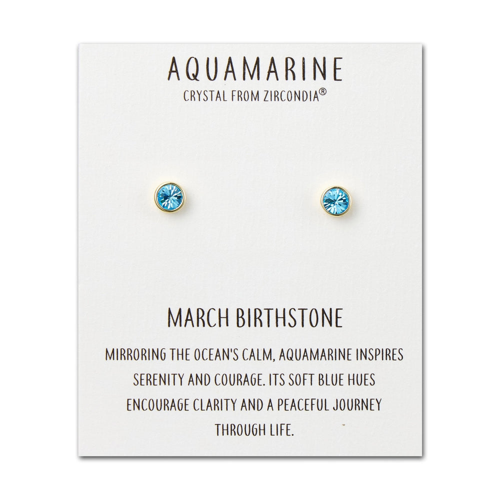 Gold Plated March (Aquamarine) Birthstone Earrings Created with Zircondia® Crystals