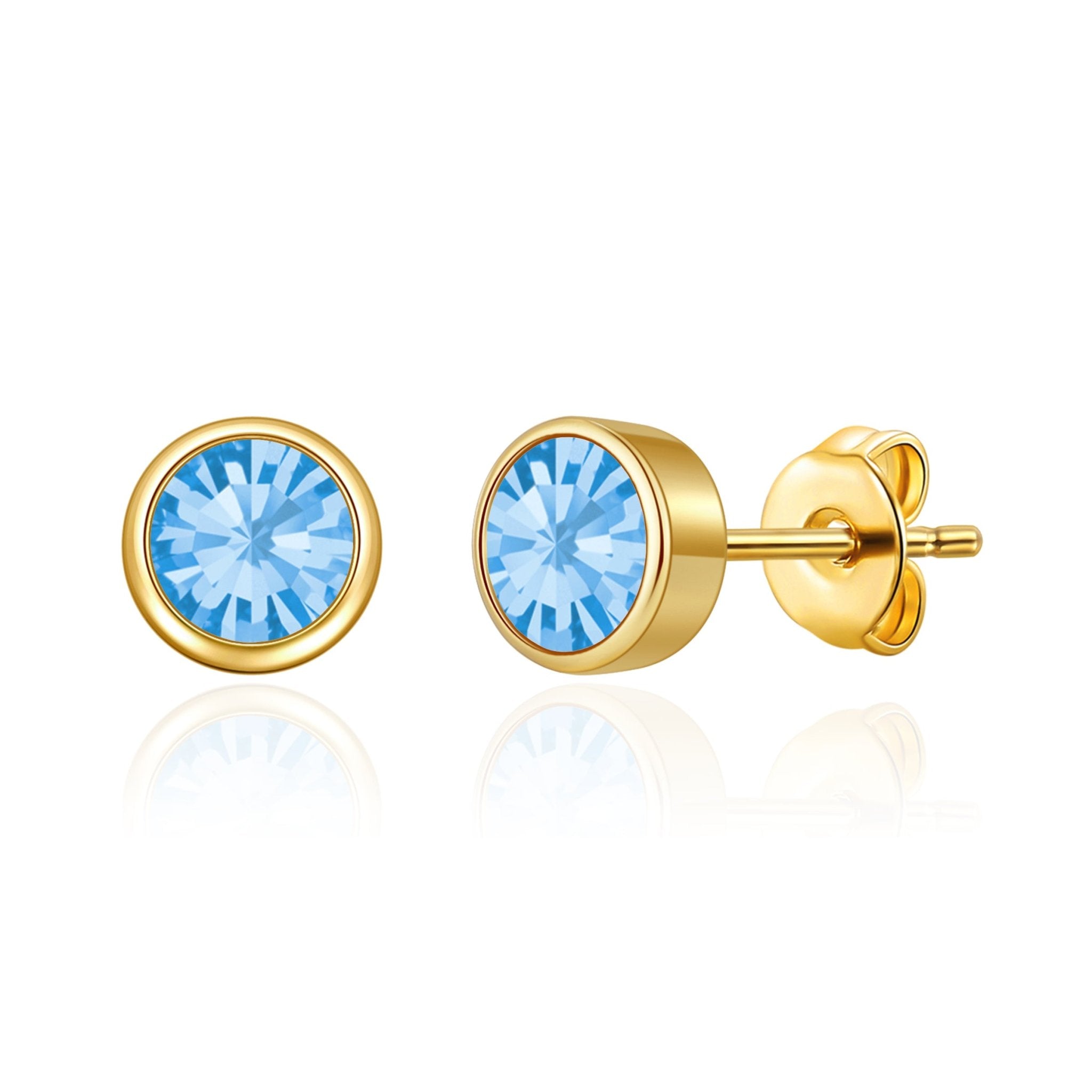 Gold Plated March (Aquamarine) Birthstone Earrings Created with Zircondia® Crystals