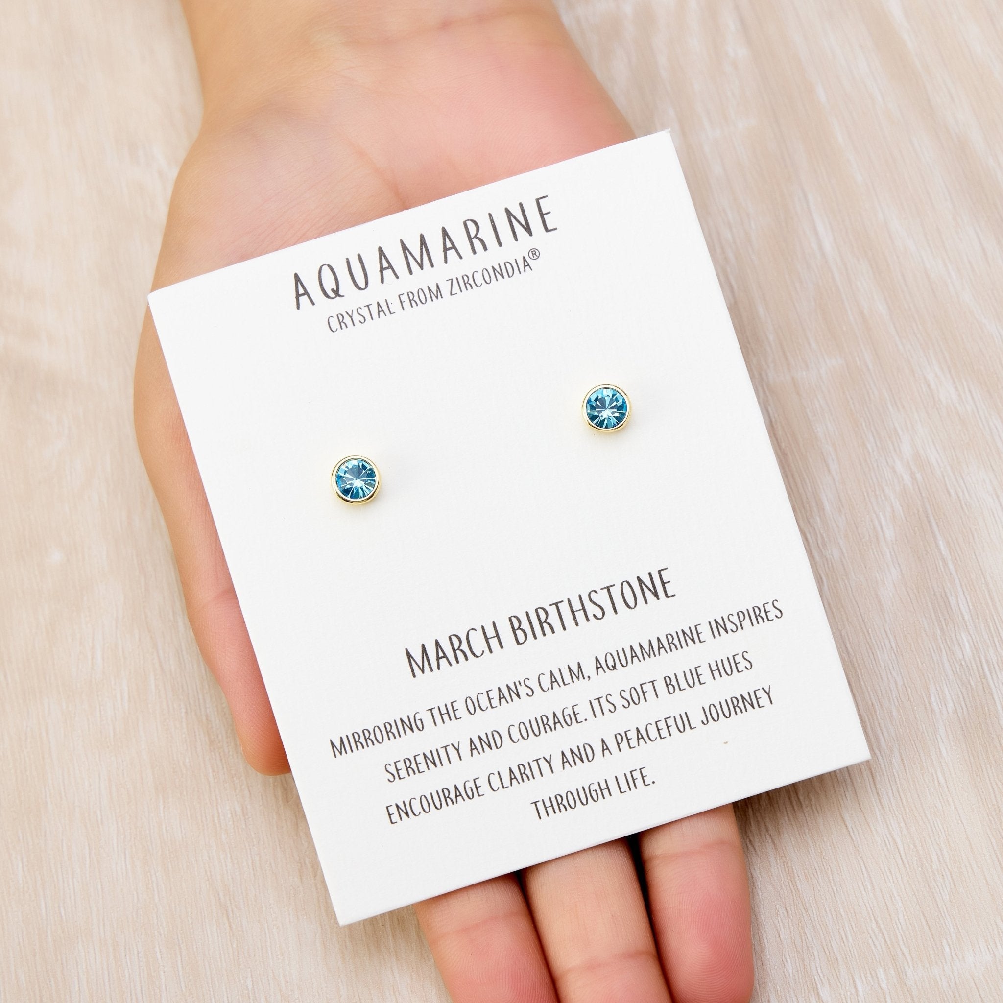 Gold Plated March (Aquamarine) Birthstone Earrings Created with Zircondia® Crystals