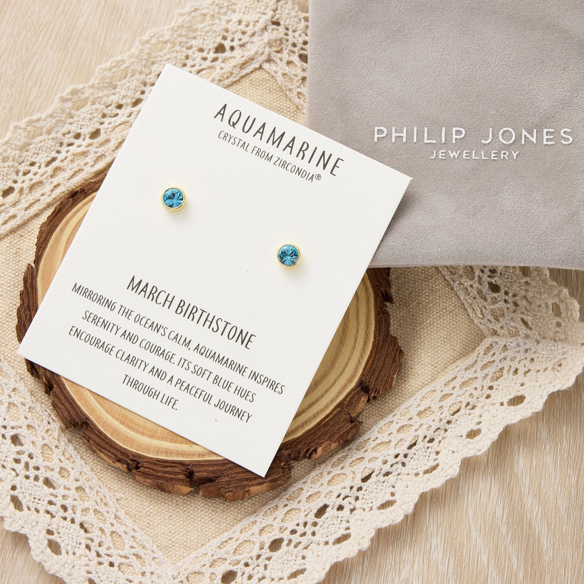 Gold Plated March (Aquamarine) Birthstone Earrings Created with Zircondia® Crystals