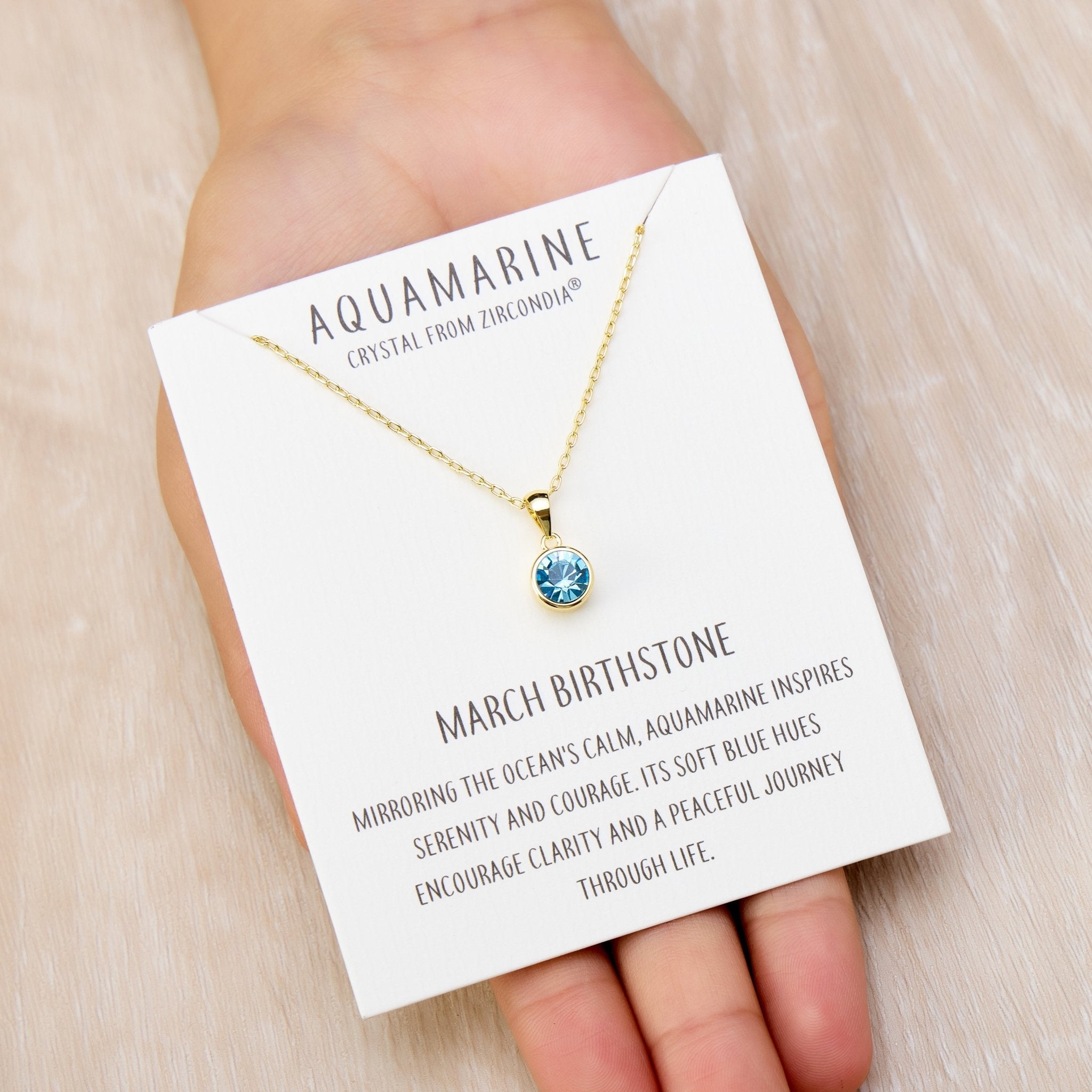Gold Plated March (Aquamarine) Birthstone Necklace Created with Zircondia® Crystals