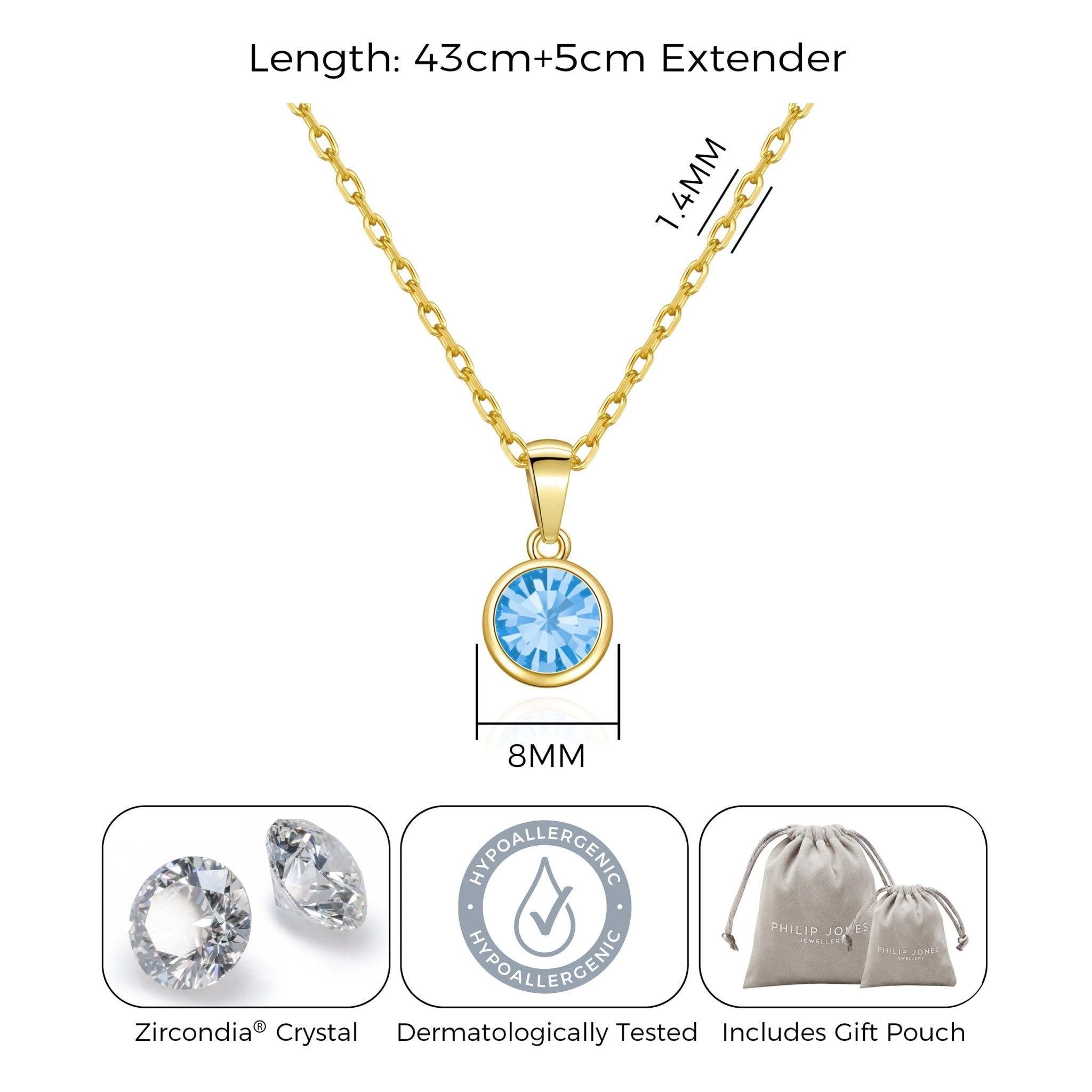 Gold Plated March (Aquamarine) Birthstone Necklace Created with Zircondia® Crystals