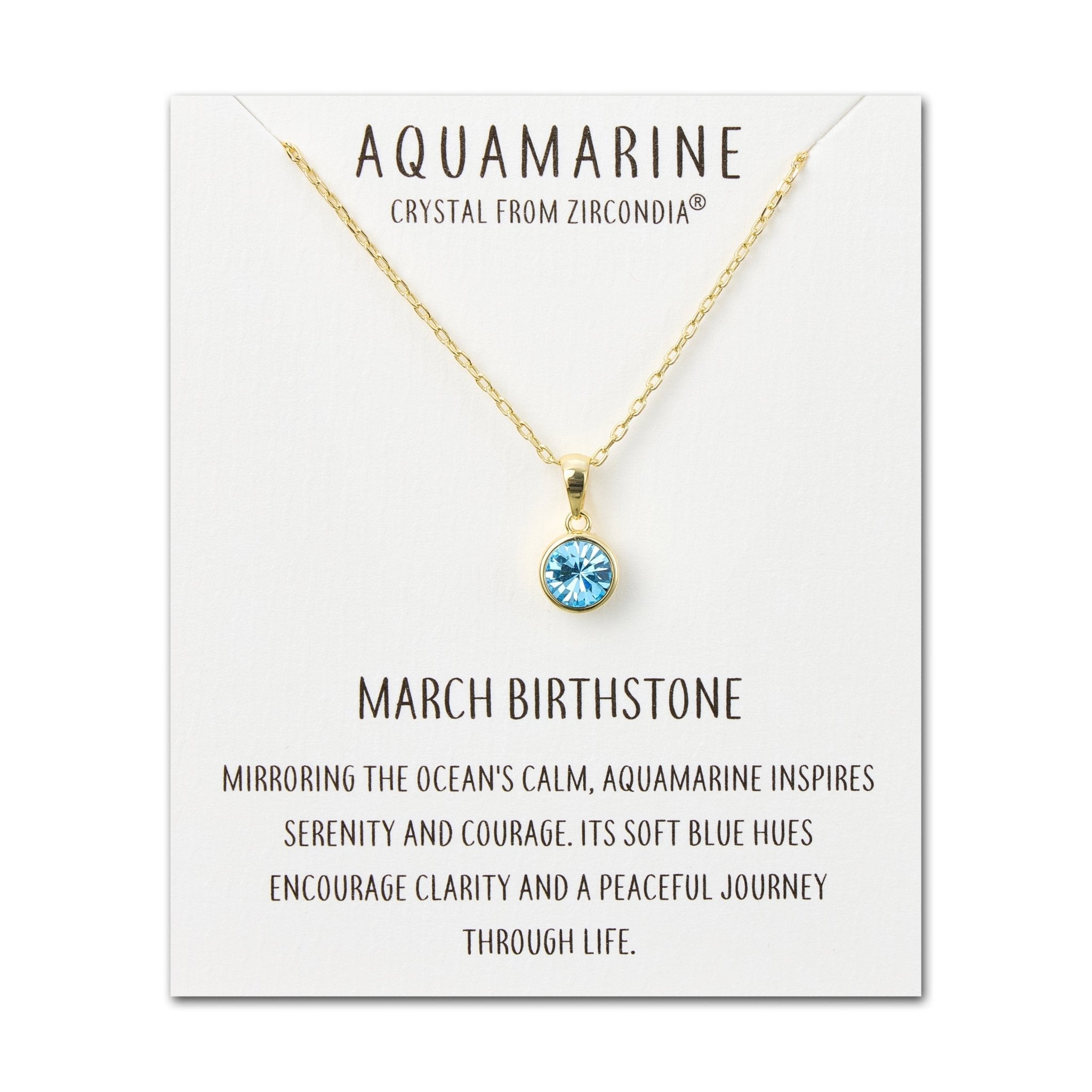 Gold Plated March (Aquamarine) Birthstone Necklace Created with Zircondia® Crystals