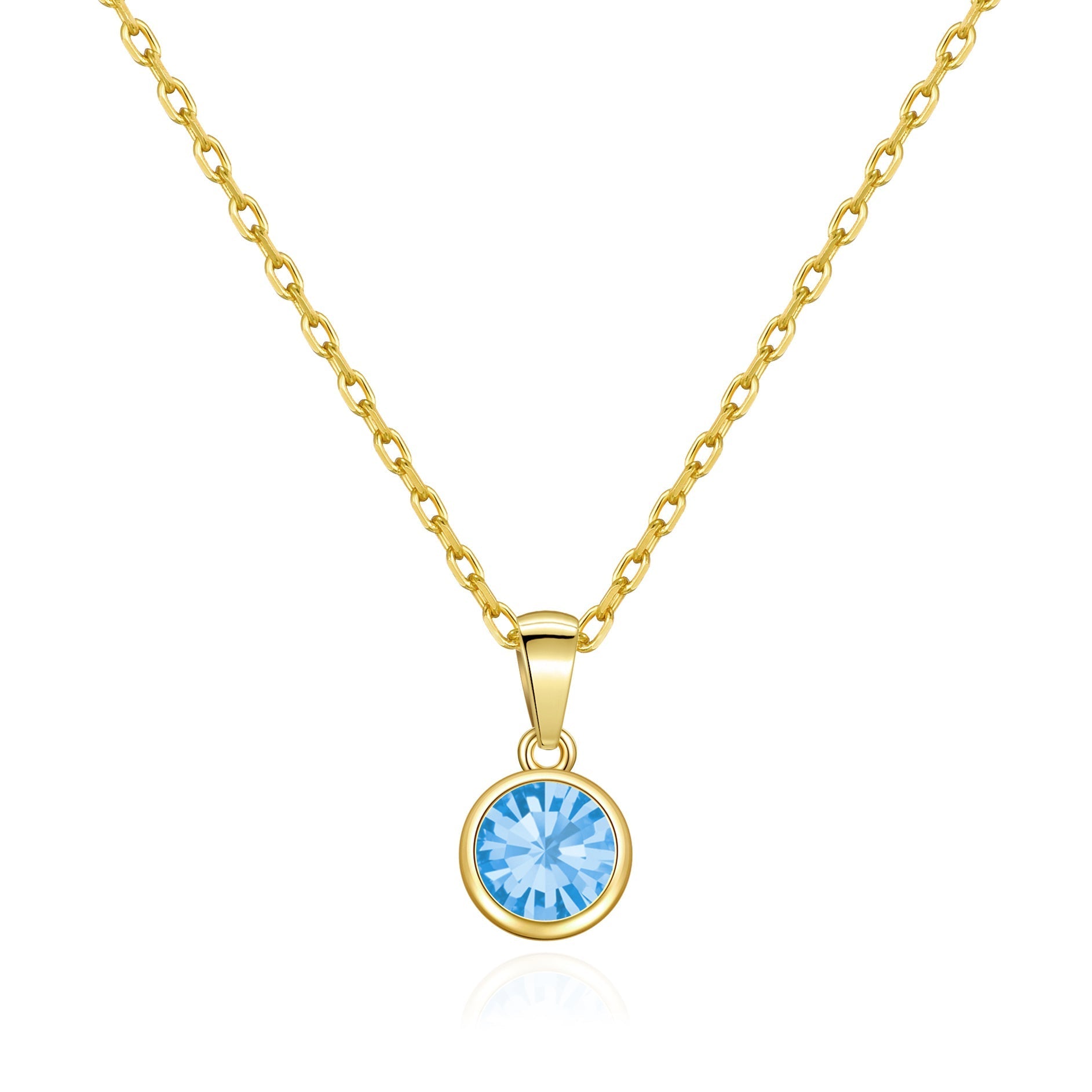 Gold Plated March (Aquamarine) Birthstone Necklace Created with Zircondia® Crystals