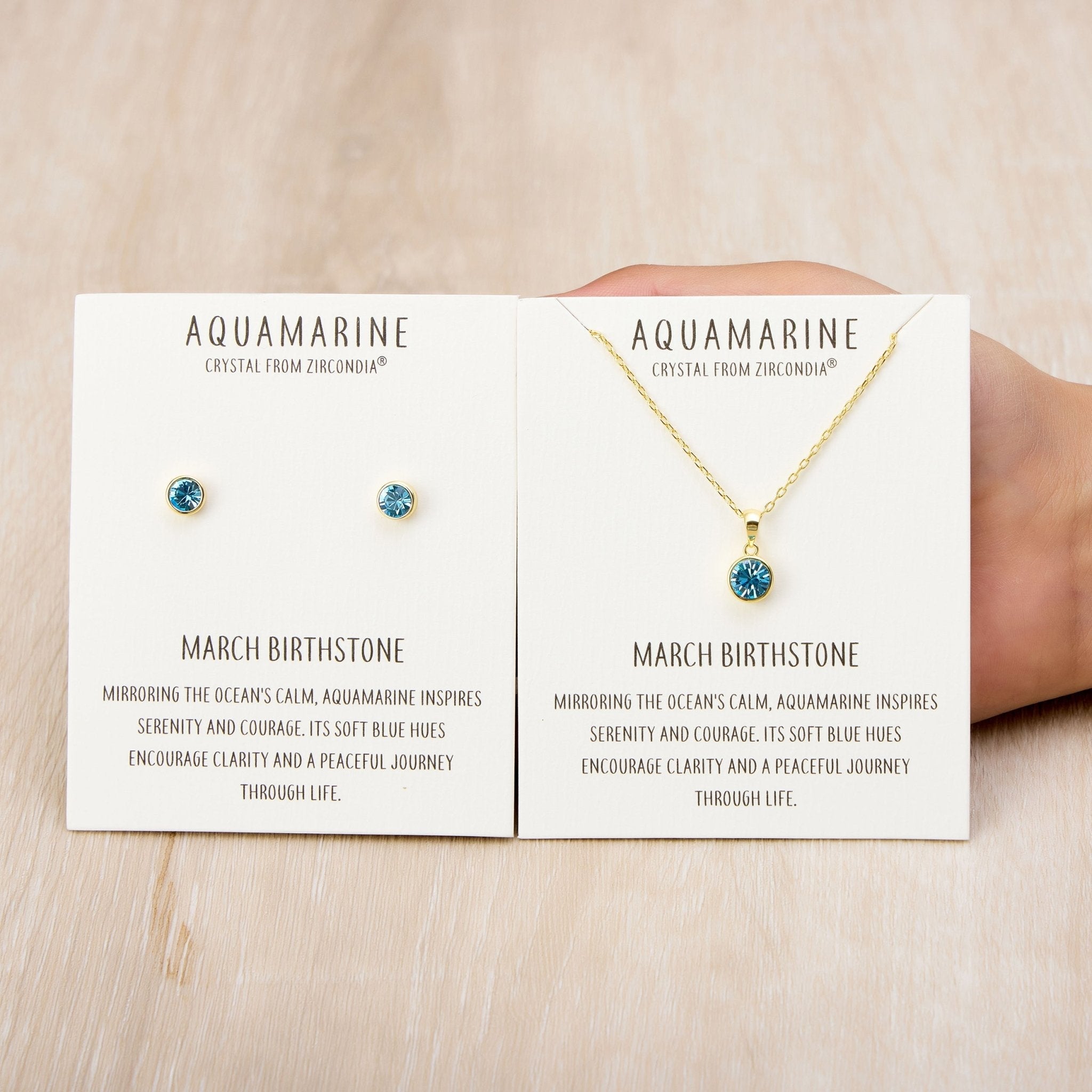 Gold Plated March (Aquamarine) Birthstone Necklace & Earrings Set Created with Zircondia® Crystals
