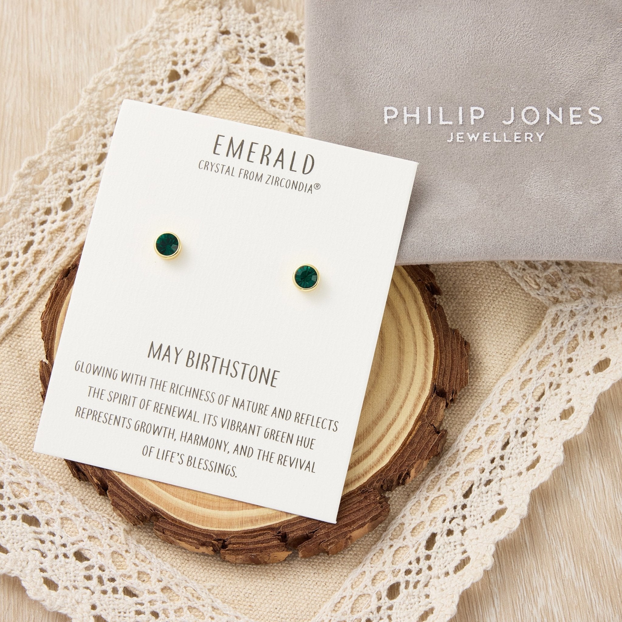 Gold Plated May (Emerald) Birthstone Earrings Created with Zircondia® Crystals