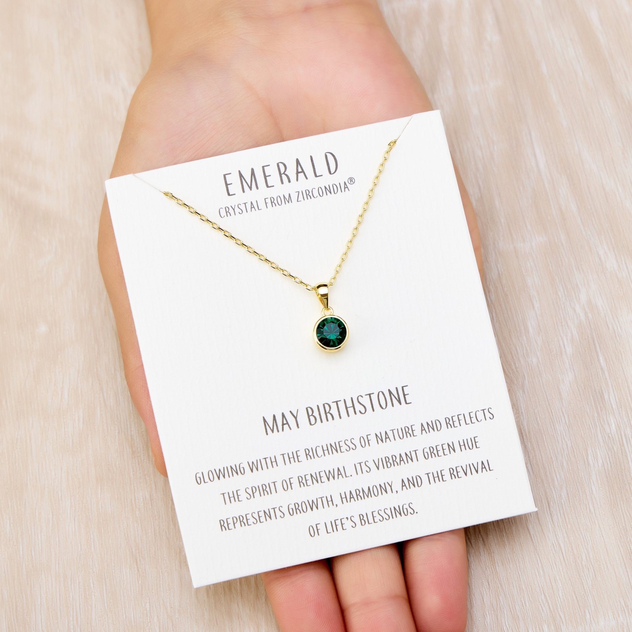 Gold Plated May (Emerald) Birthstone Necklace Created with Zircondia® Crystals
