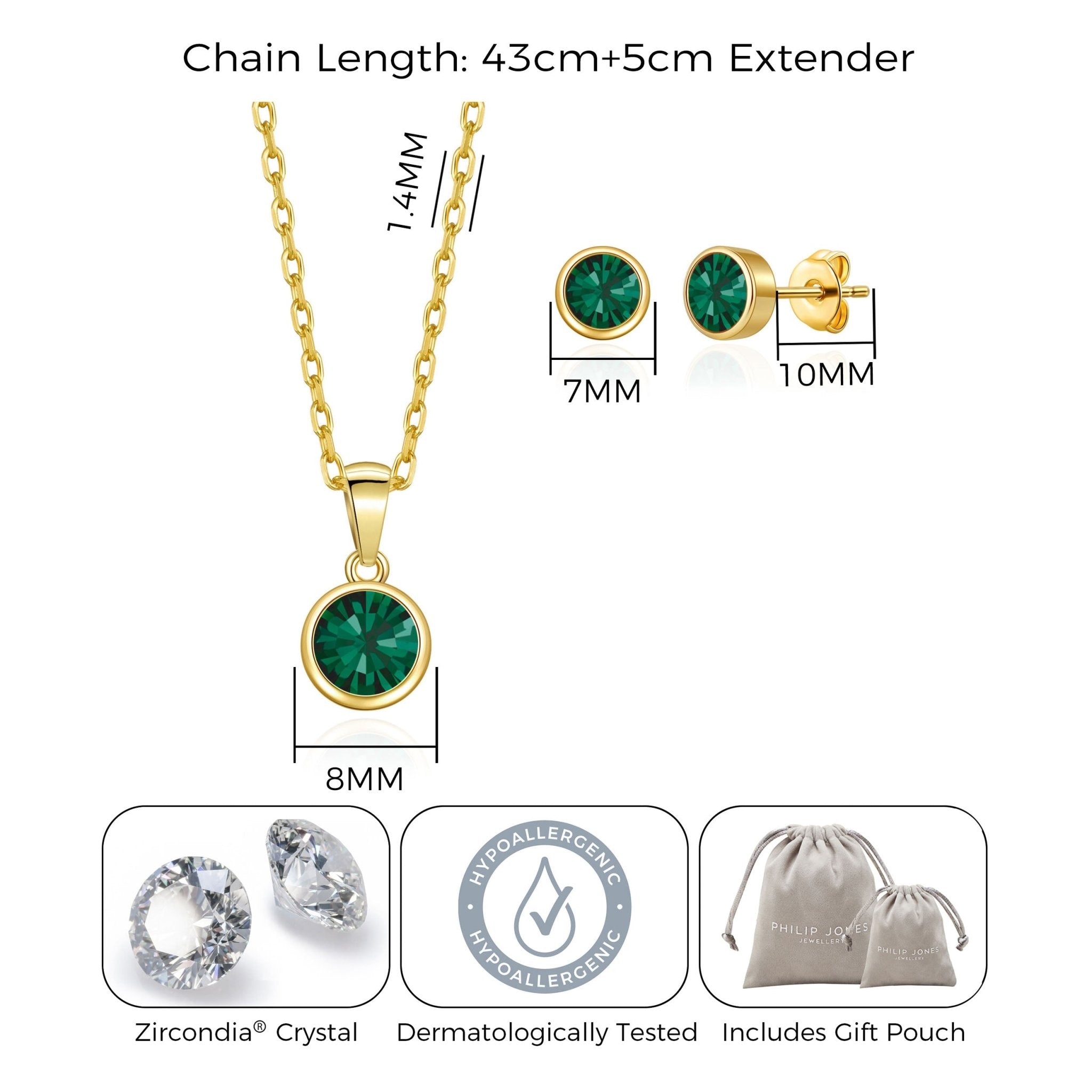 Gold Plated May (Emerald) Birthstone Necklace & Earrings Set Created with Zircondia® Crystals