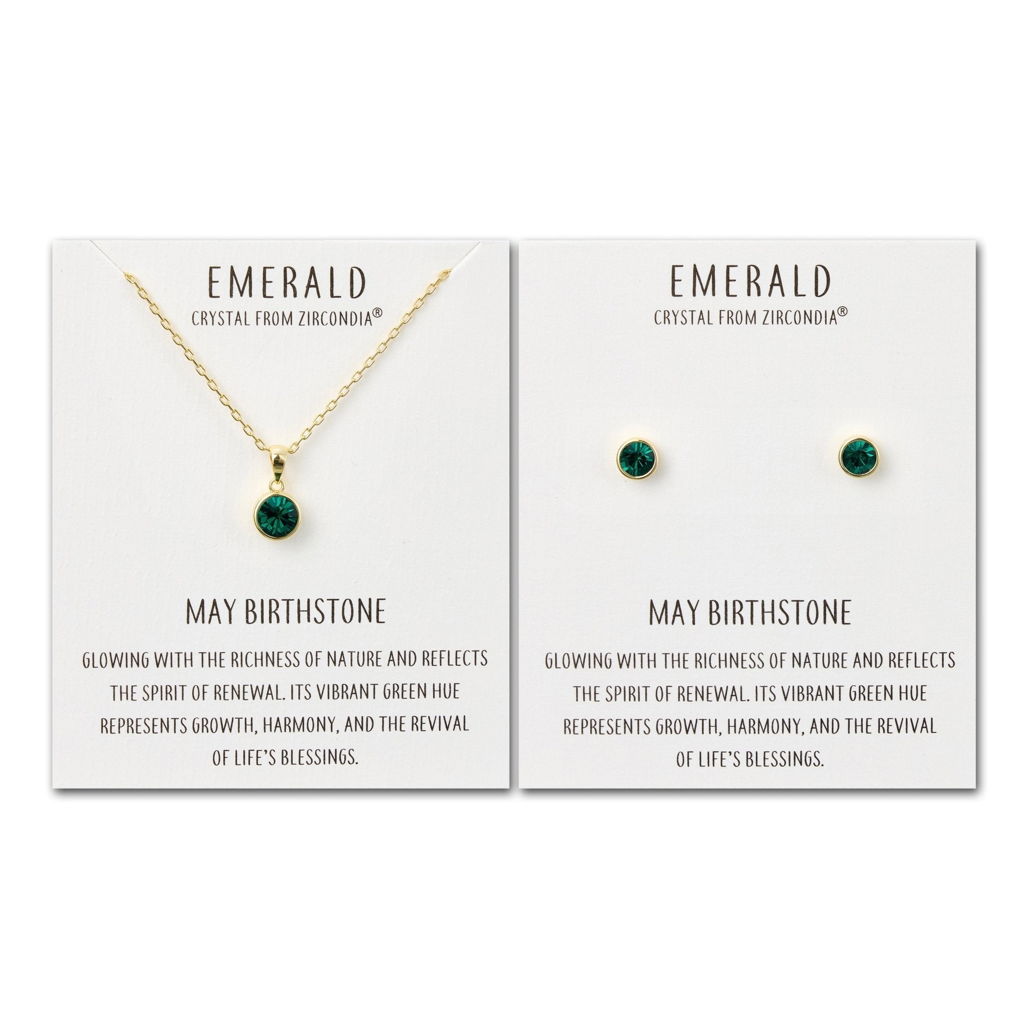 Gold Plated May (Emerald) Birthstone Necklace & Earrings Set Created with Zircondia® Crystals