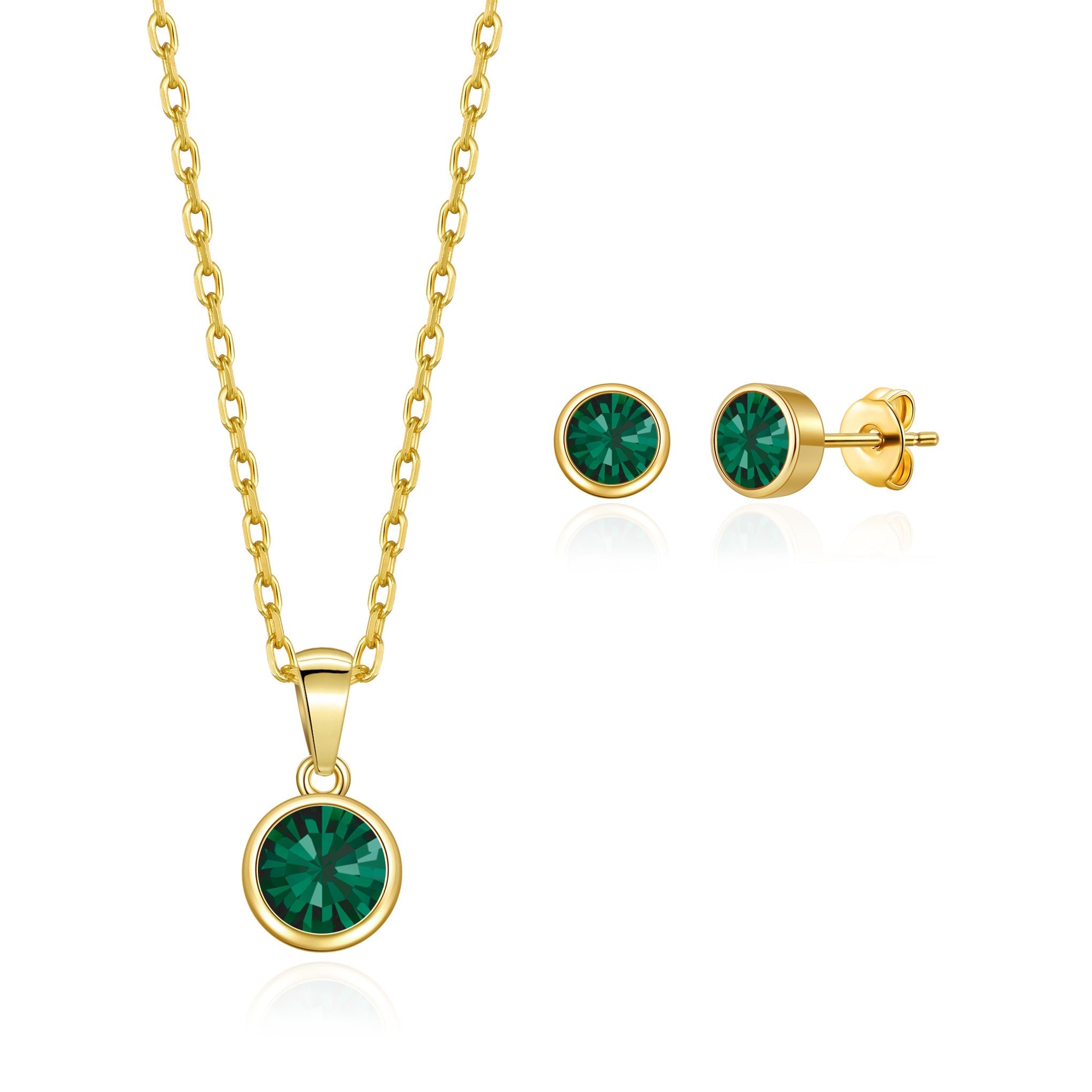 Gold Plated May (Emerald) Birthstone Necklace & Earrings Set Created with Zircondia® Crystals