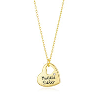 Gold Plated Middle Sister Heart Necklace Created with Zircondia® Crystals