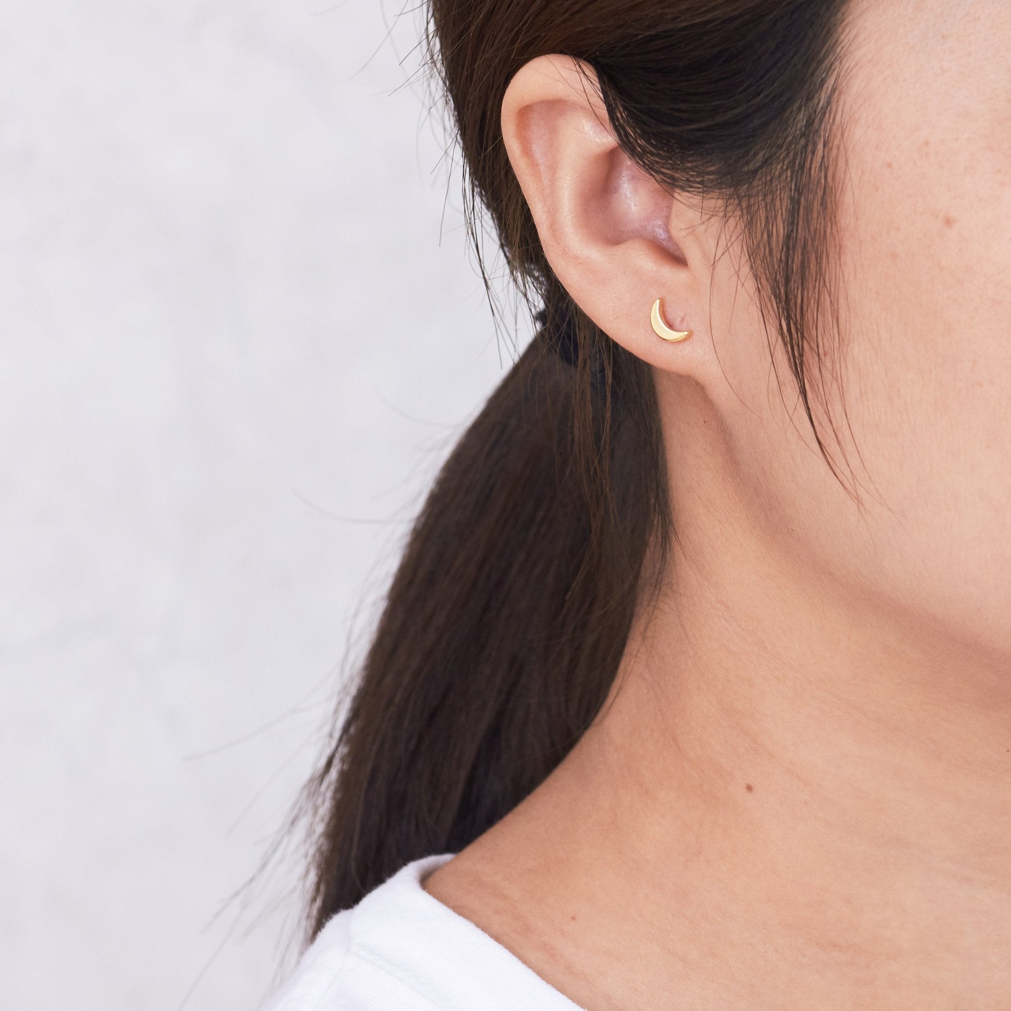 Gold Plated Moon Stud Earrings
