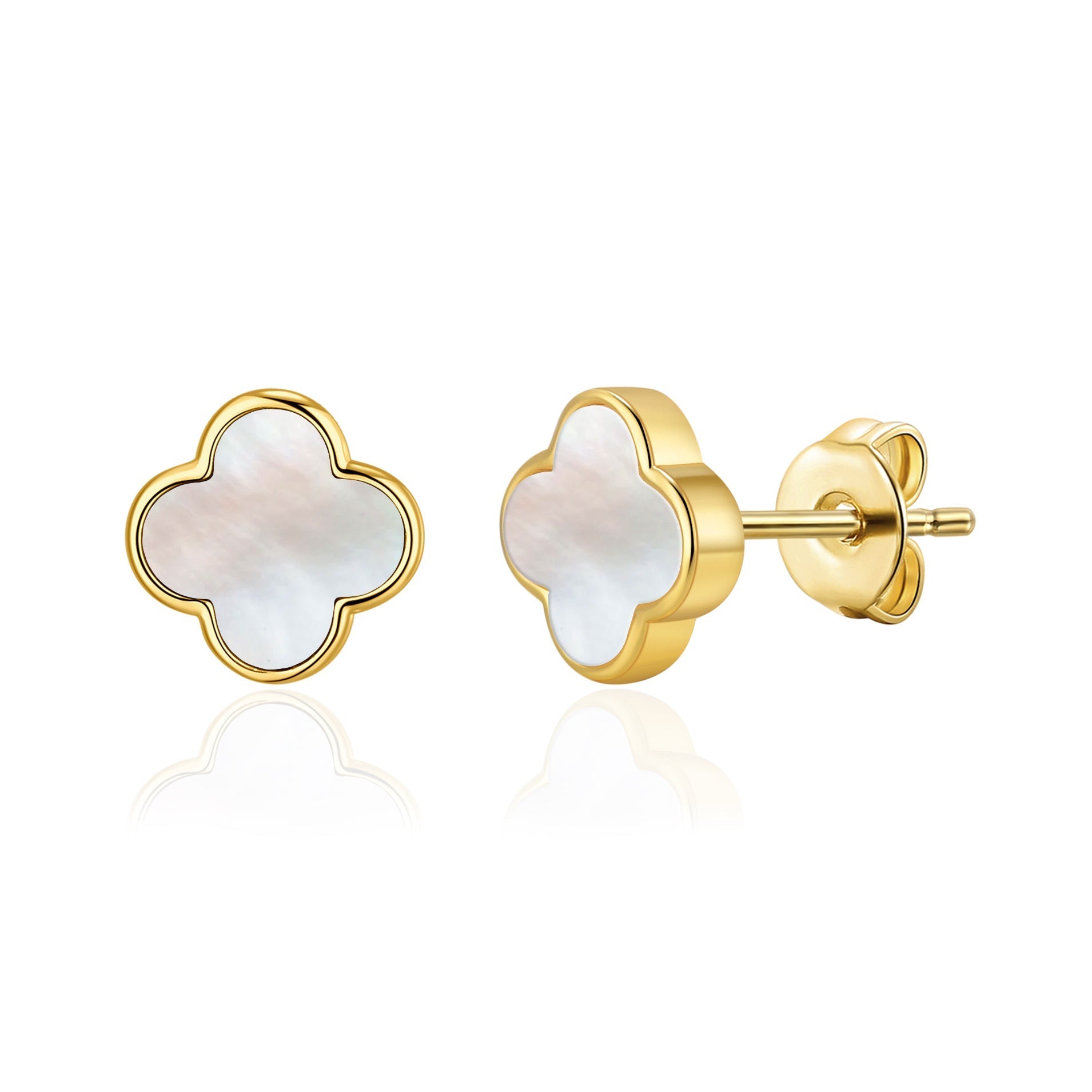 Gold Plated Mother of Pearl Gemstone Clover Earrings