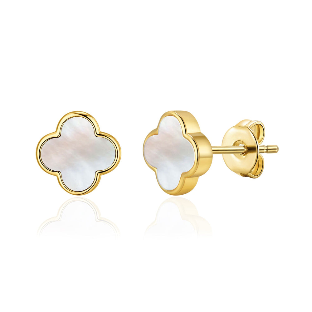 Gold Plated Mother of Pearl Gemstone Clover Earrings