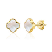 Gold Plated Mother of Pearl Gemstone Clover Earrings