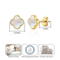 Gold Plated Mother of Pearl Gemstone Clover Earrings
