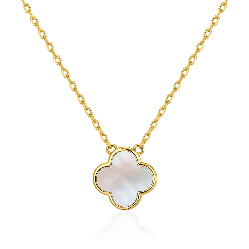 Gold Plated Mother of Pearl Gemstone Clover Necklace