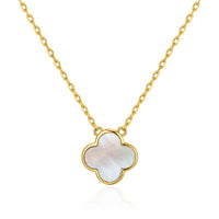 Gold Plated Mother of Pearl Gemstone Clover Necklace