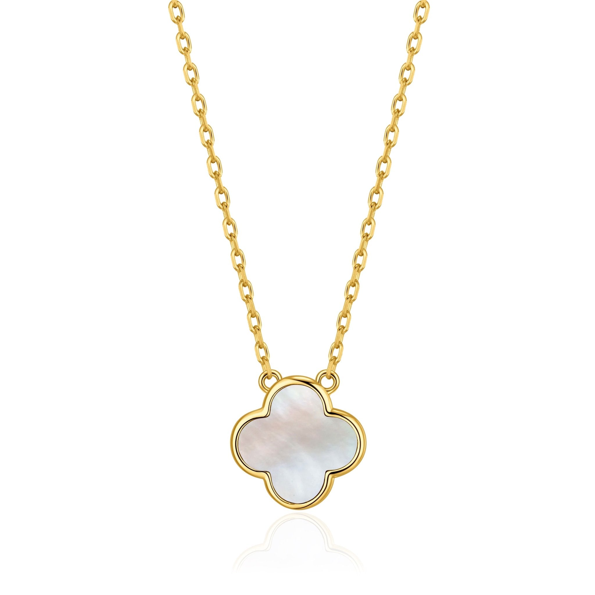 Gold Plated Mother of Pearl Gemstone Clover Necklace