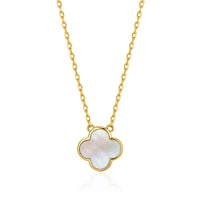 Gold Plated Mother of Pearl Gemstone Clover Necklace