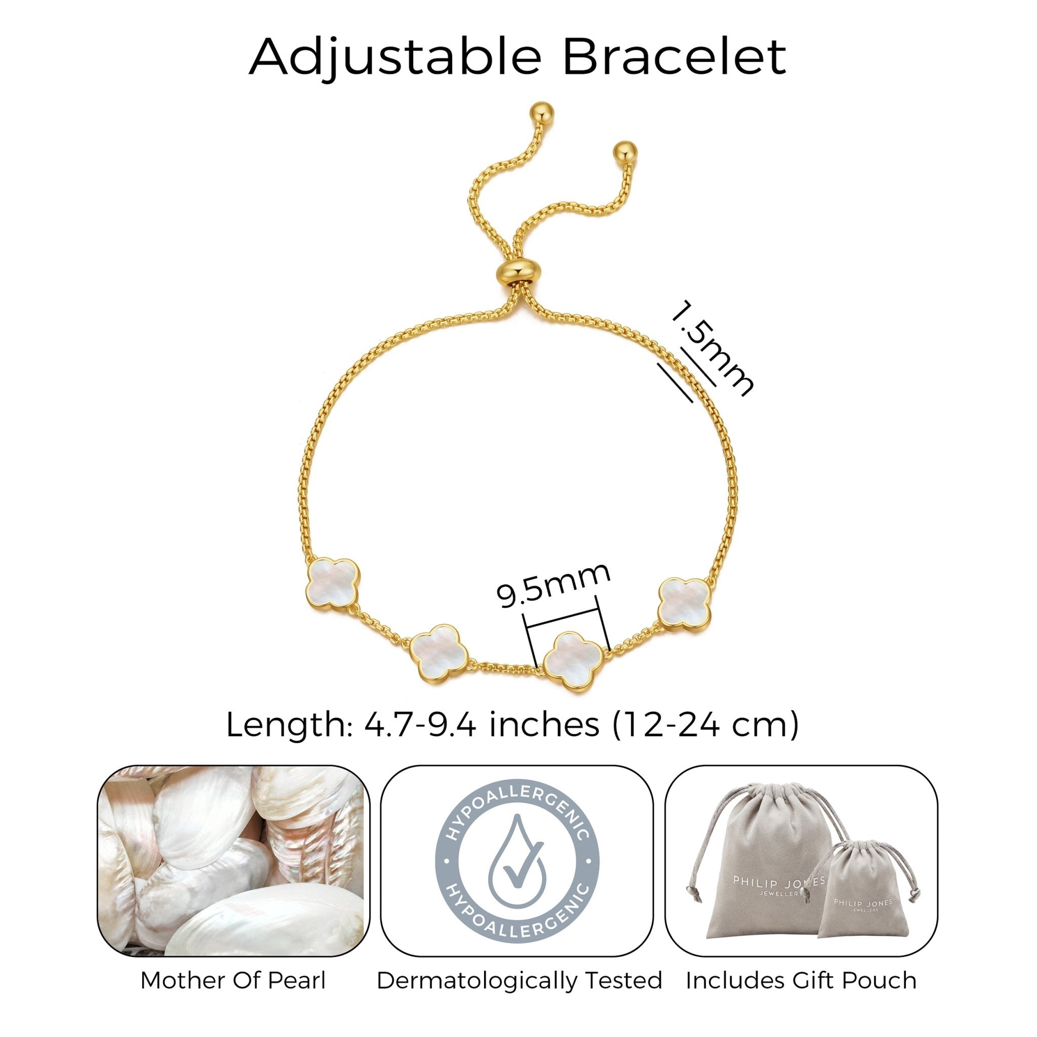 Gold Plated Mother Of Pearl Multi Clover Friendship Bracelet