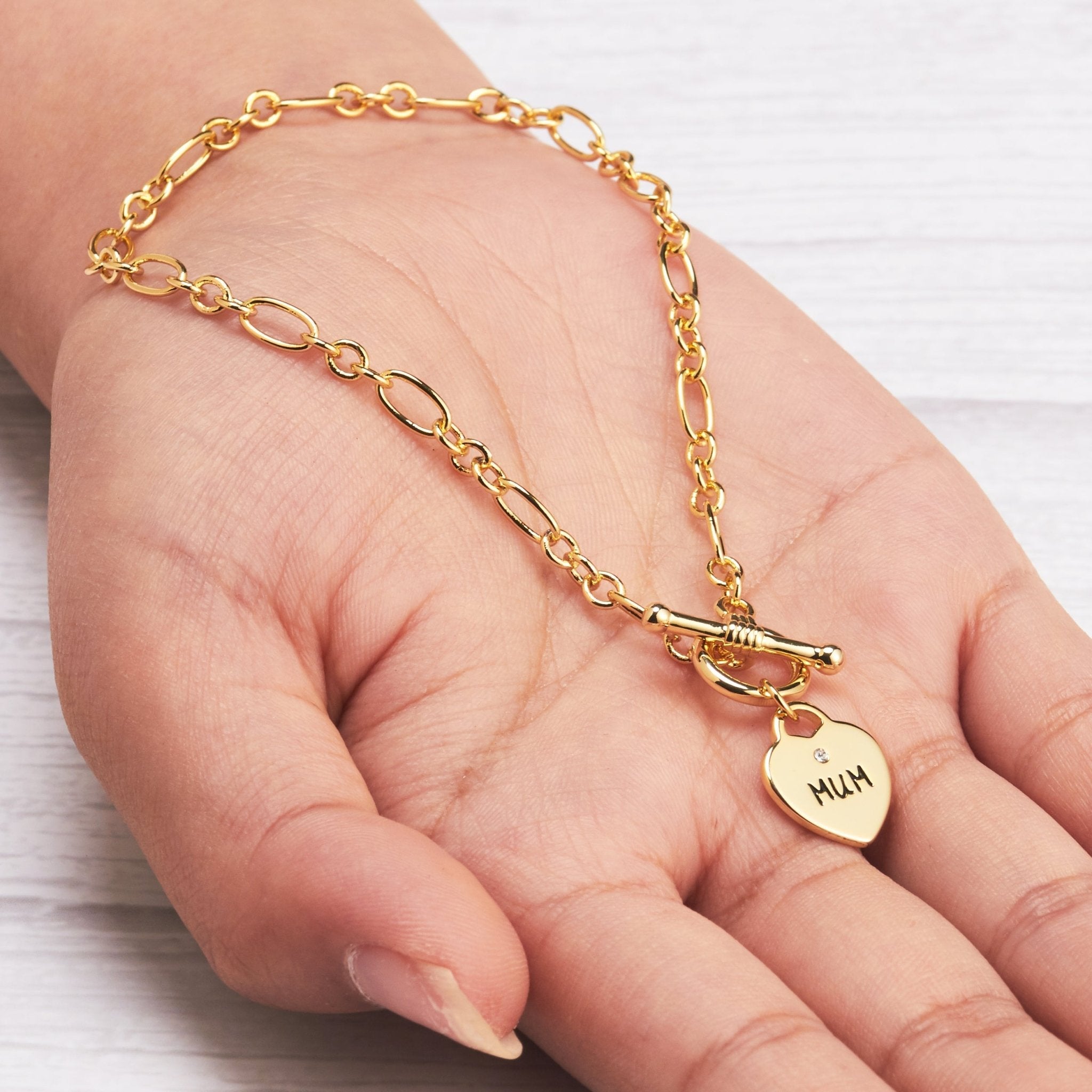 Gold Plated Mum Charm Bracelet Created with Zircondia® Crystals
