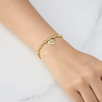 Gold Plated Mum Heart Charm Beaded Stretch Bracelet