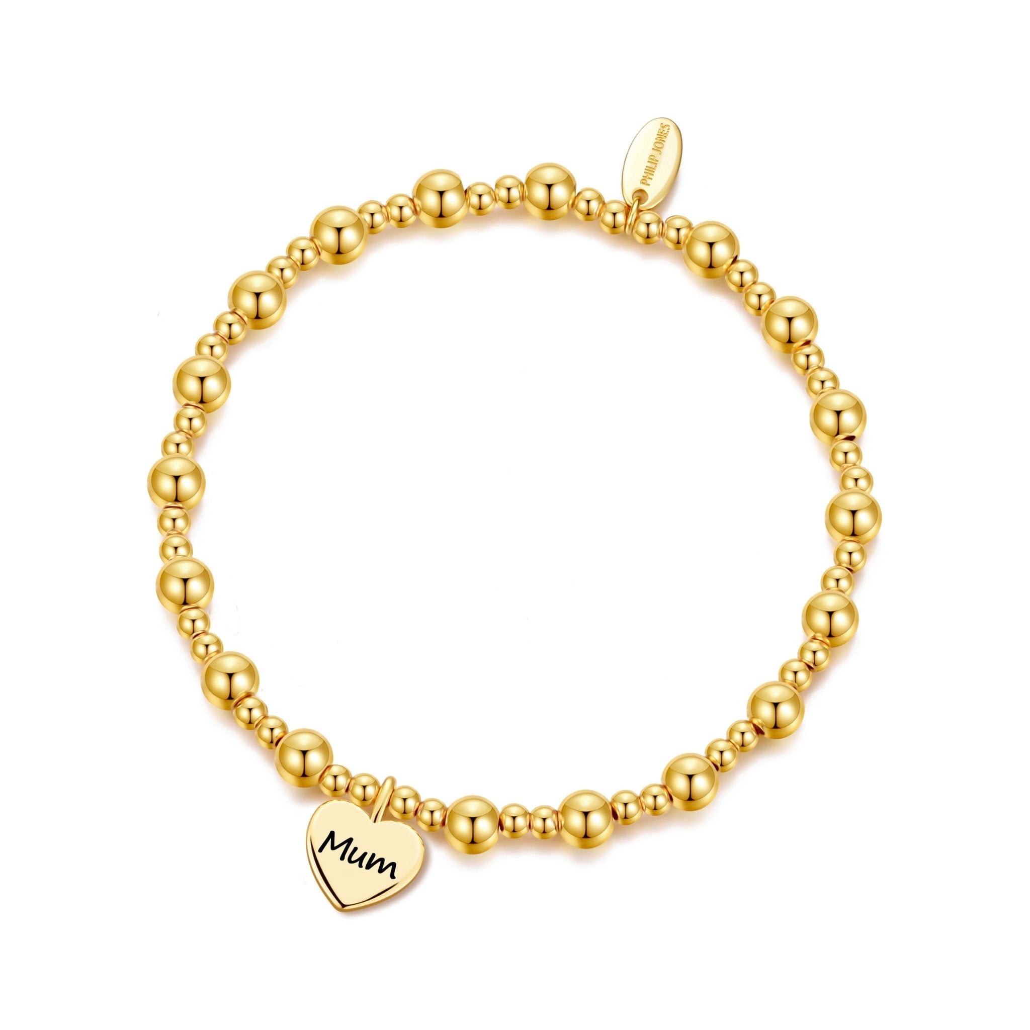 Gold Plated Mum Heart Charm Beaded Stretch Bracelet