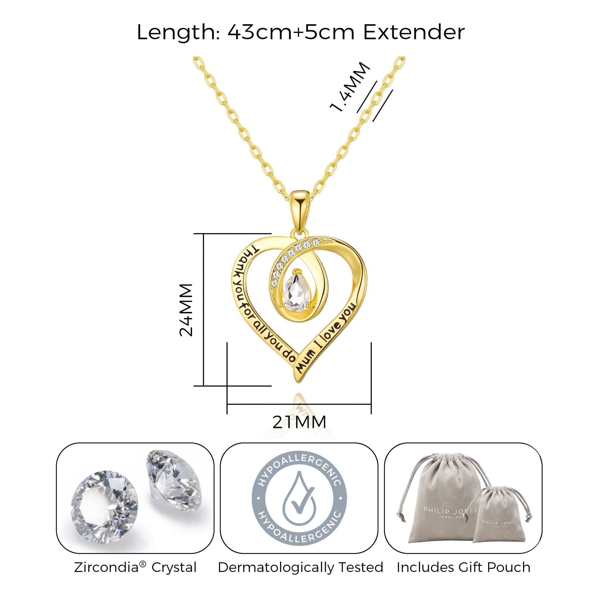 Gold Plated Mum I Love You Quote Necklace Created with Zircondia® Crystals