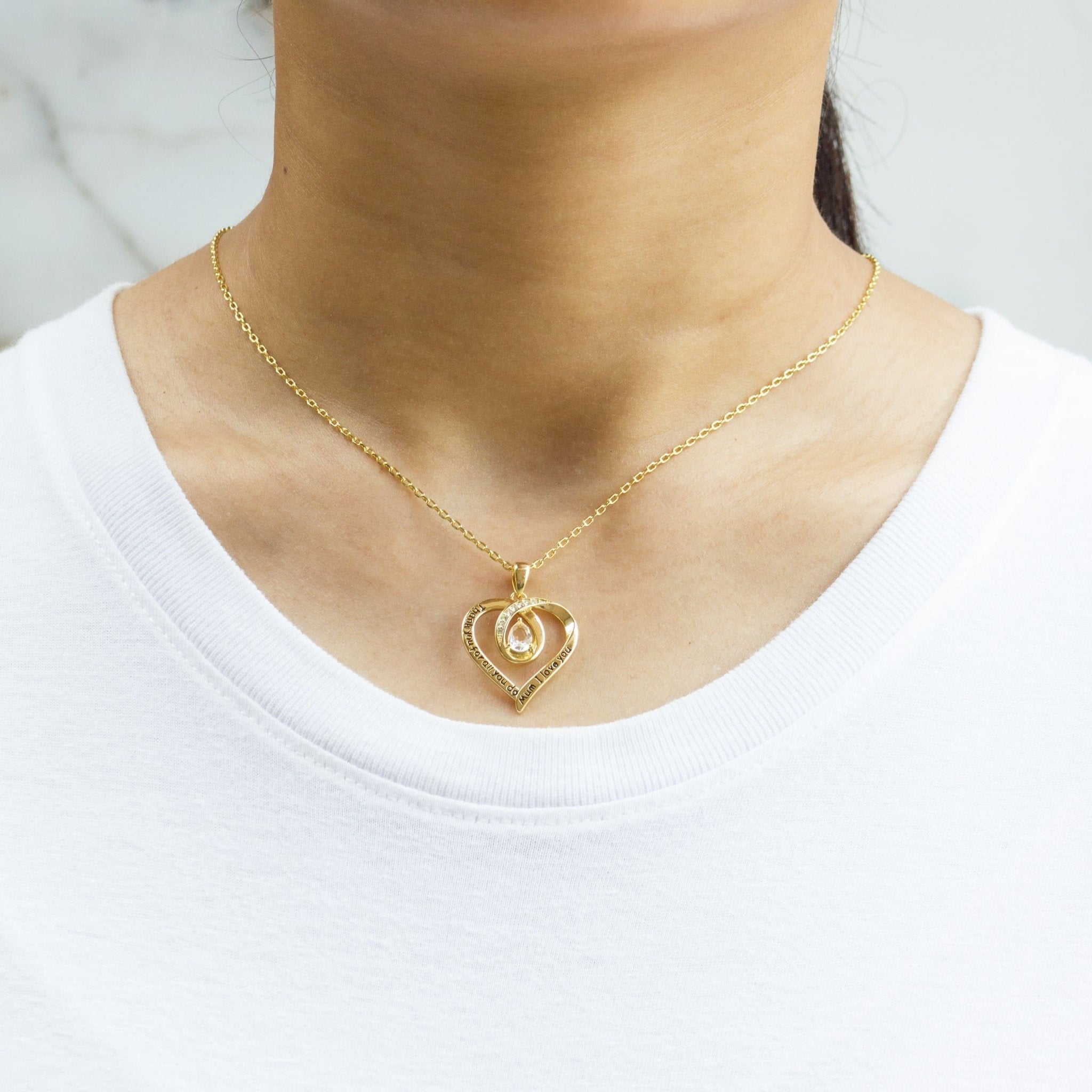 Gold Plated Mum I Love You Quote Necklace Created with Zircondia® Crystals