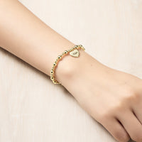 Gold Plated Nan Heart Charm Beaded Stretch Bracelet