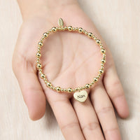 Gold Plated Nan Heart Charm Beaded Stretch Bracelet