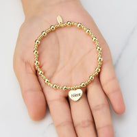 Gold Plated Niece Heart Charm Beaded Stretch Bracelet