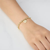 Gold Plated Niece Heart Charm Beaded Stretch Bracelet
