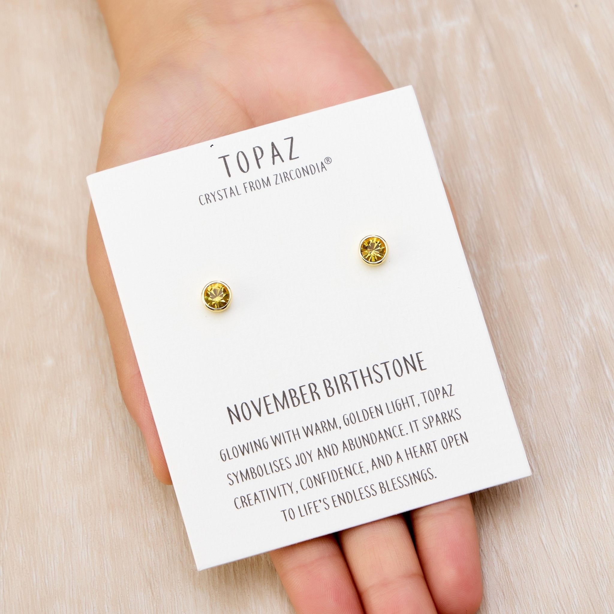 Gold Plated November (Topaz) Birthstone Earrings Created with Zircondia® Crystals