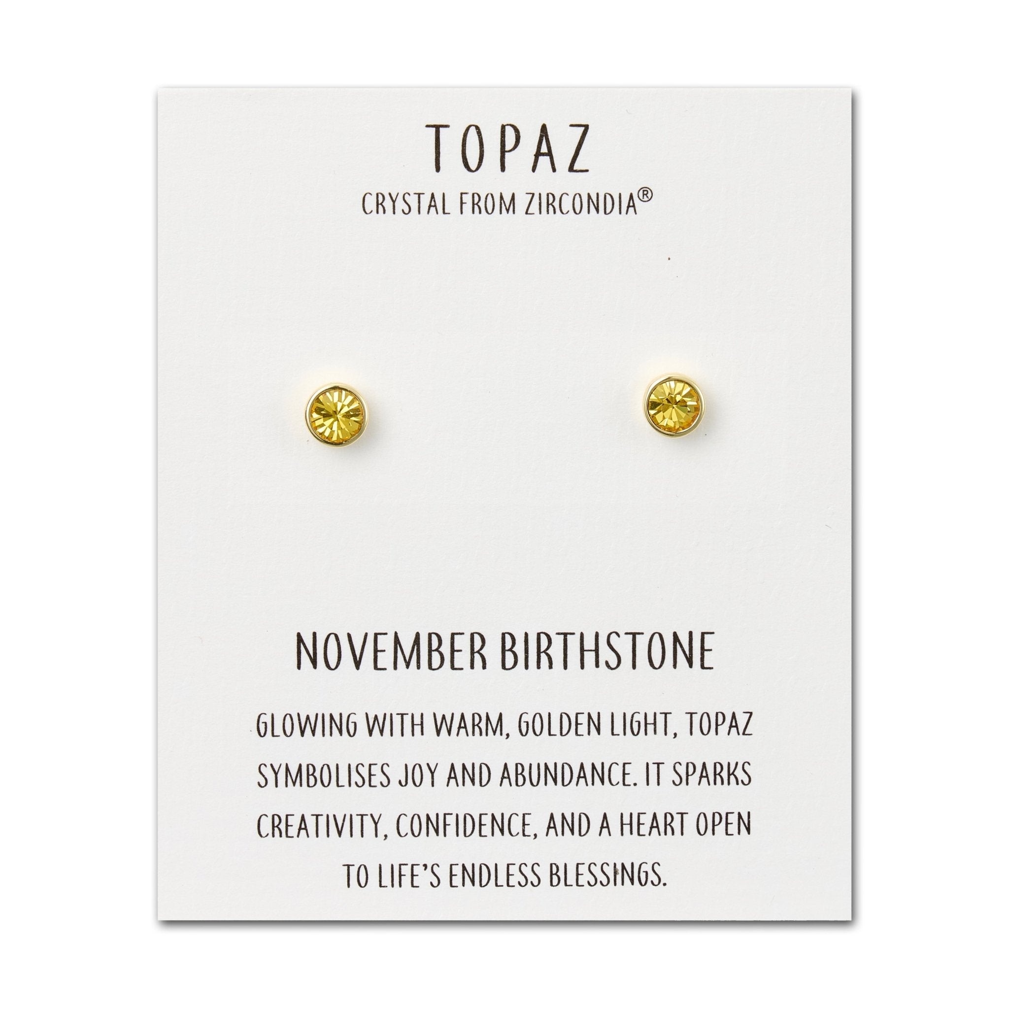 Gold Plated November (Topaz) Birthstone Earrings Created with Zircondia® Crystals