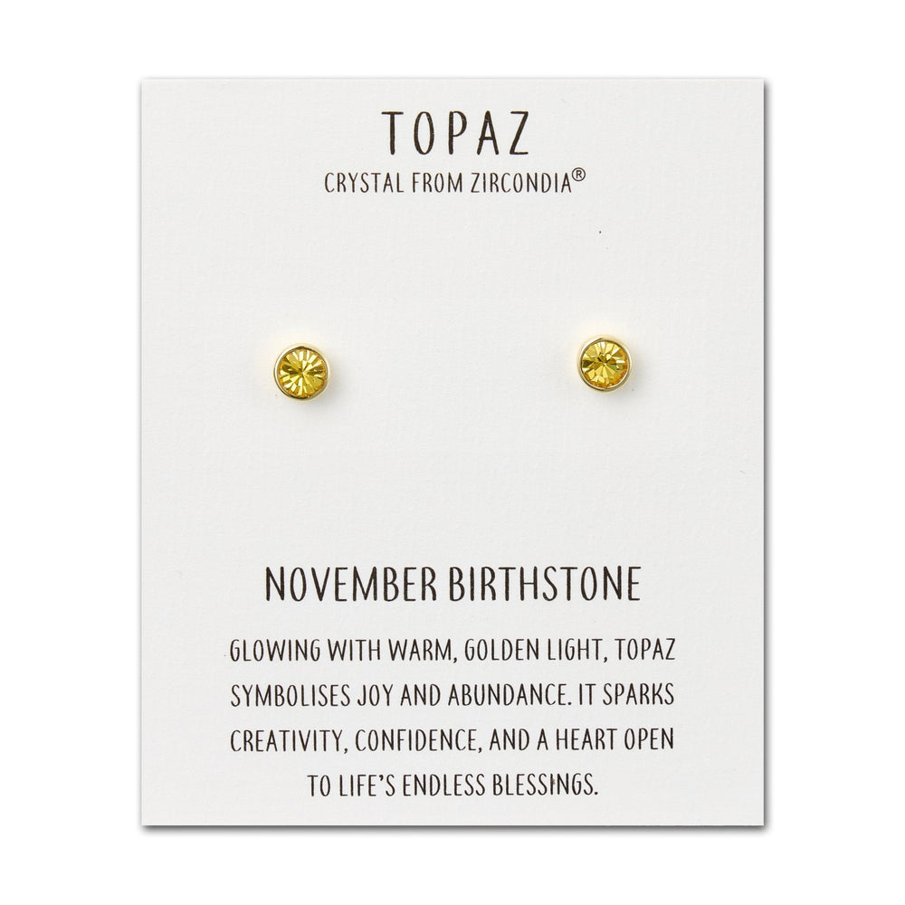 Gold Plated November (Topaz) Birthstone Earrings Created with Zircondia® Crystals