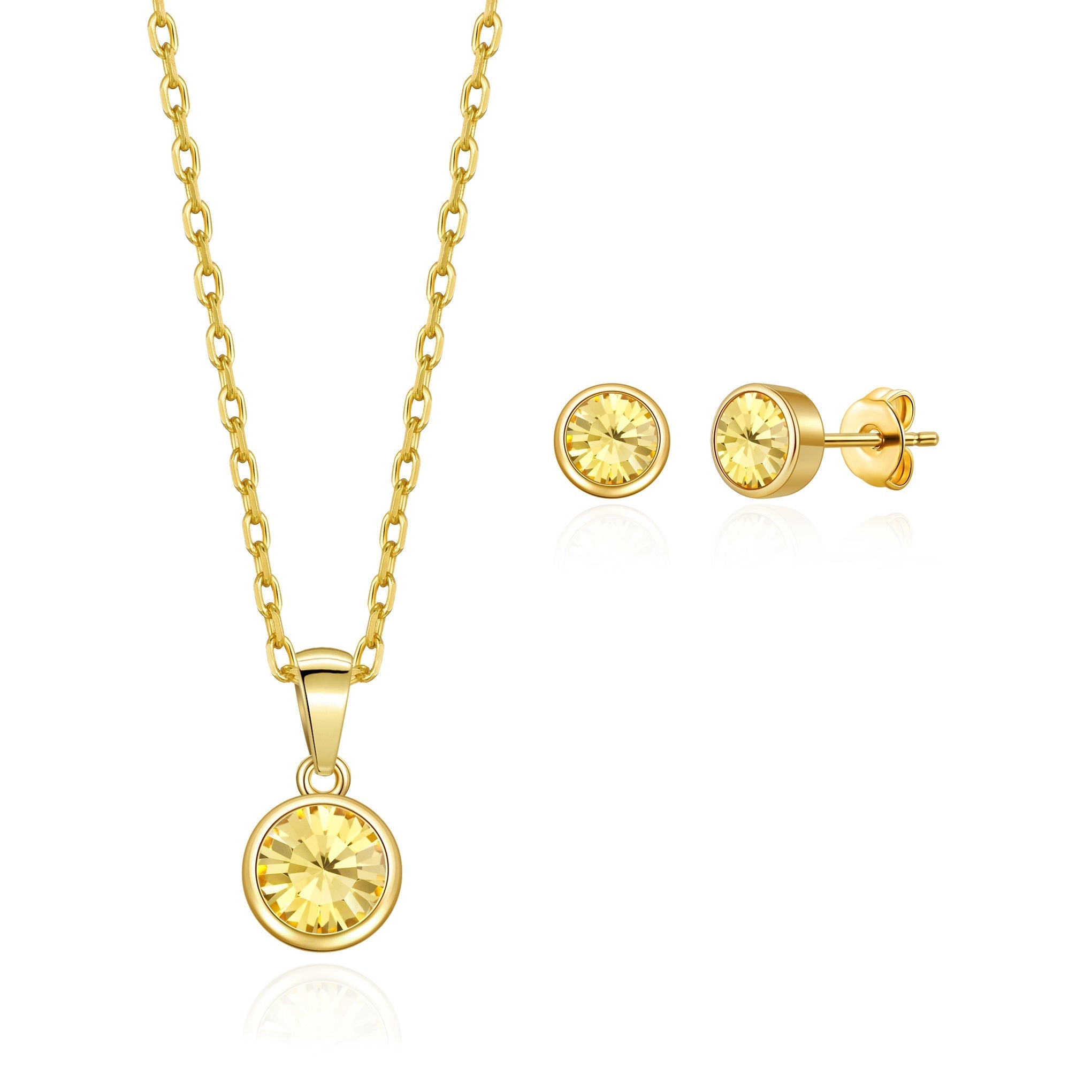 Gold Plated November (Topaz) Birthstone Necklace & Earrings Set Created with Zircondia® Crystals
