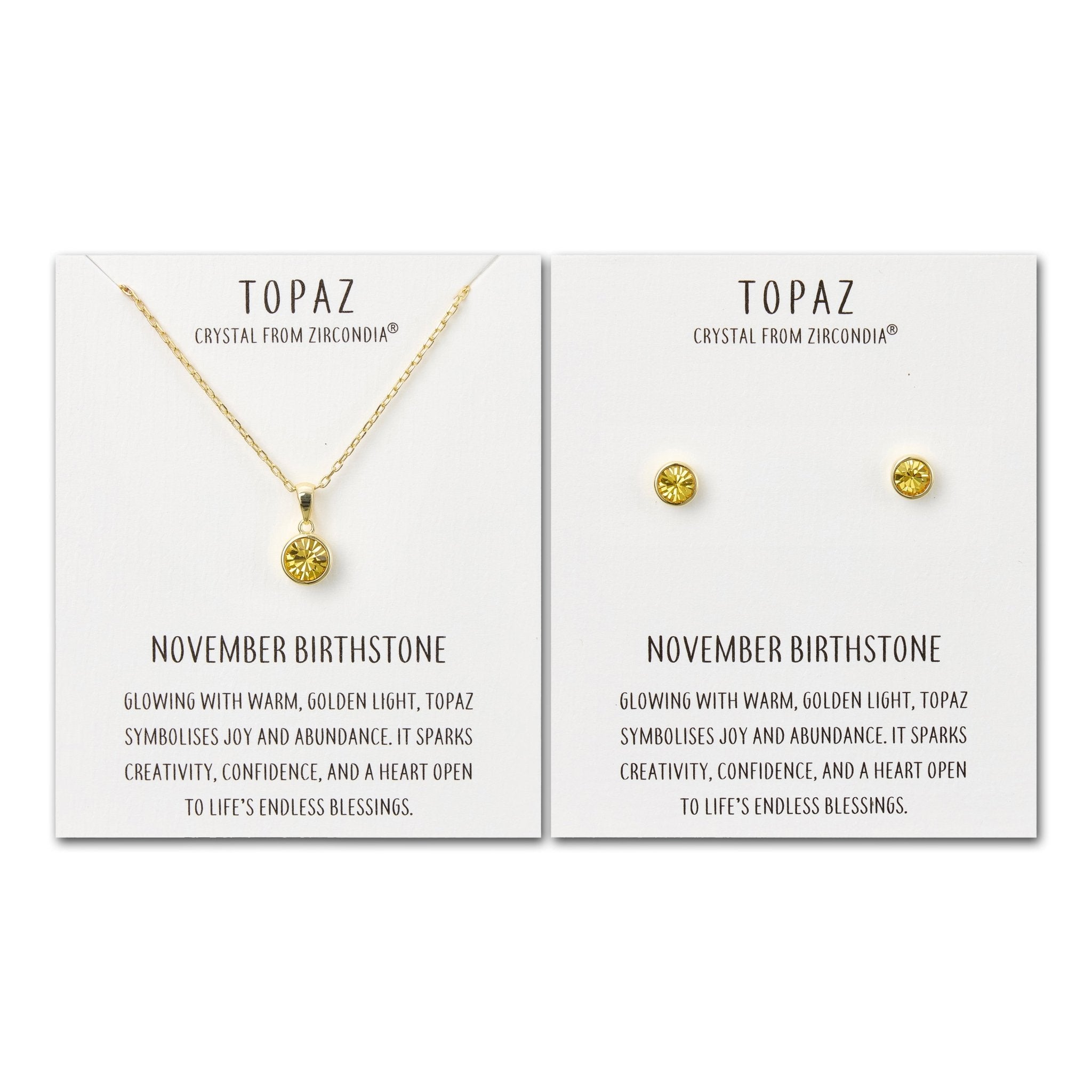 Gold Plated November (Topaz) Birthstone Necklace & Earrings Set Created with Zircondia® Crystals