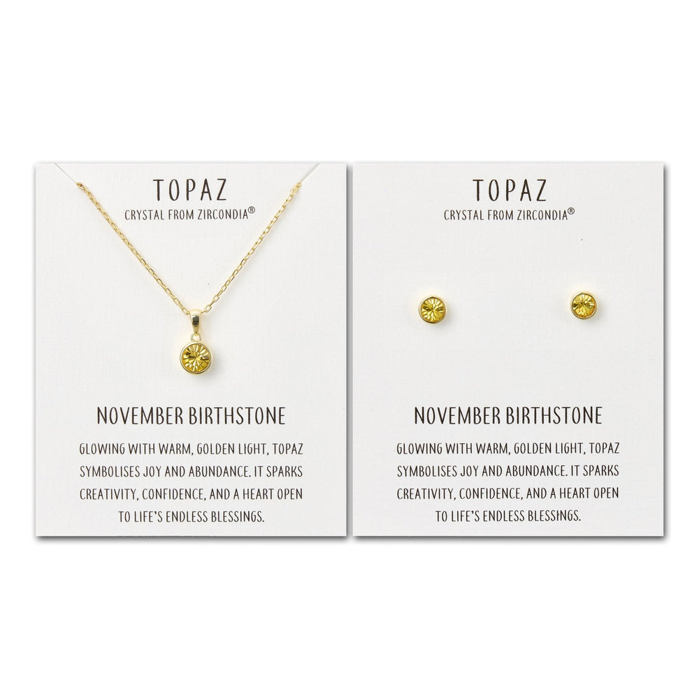 Gold Plated November (Topaz) Birthstone Necklace & Earrings Set Created with Zircondia® Crystals