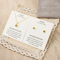 Gold Plated November (Topaz) Birthstone Necklace & Earrings Set Created with Zircondia® Crystals