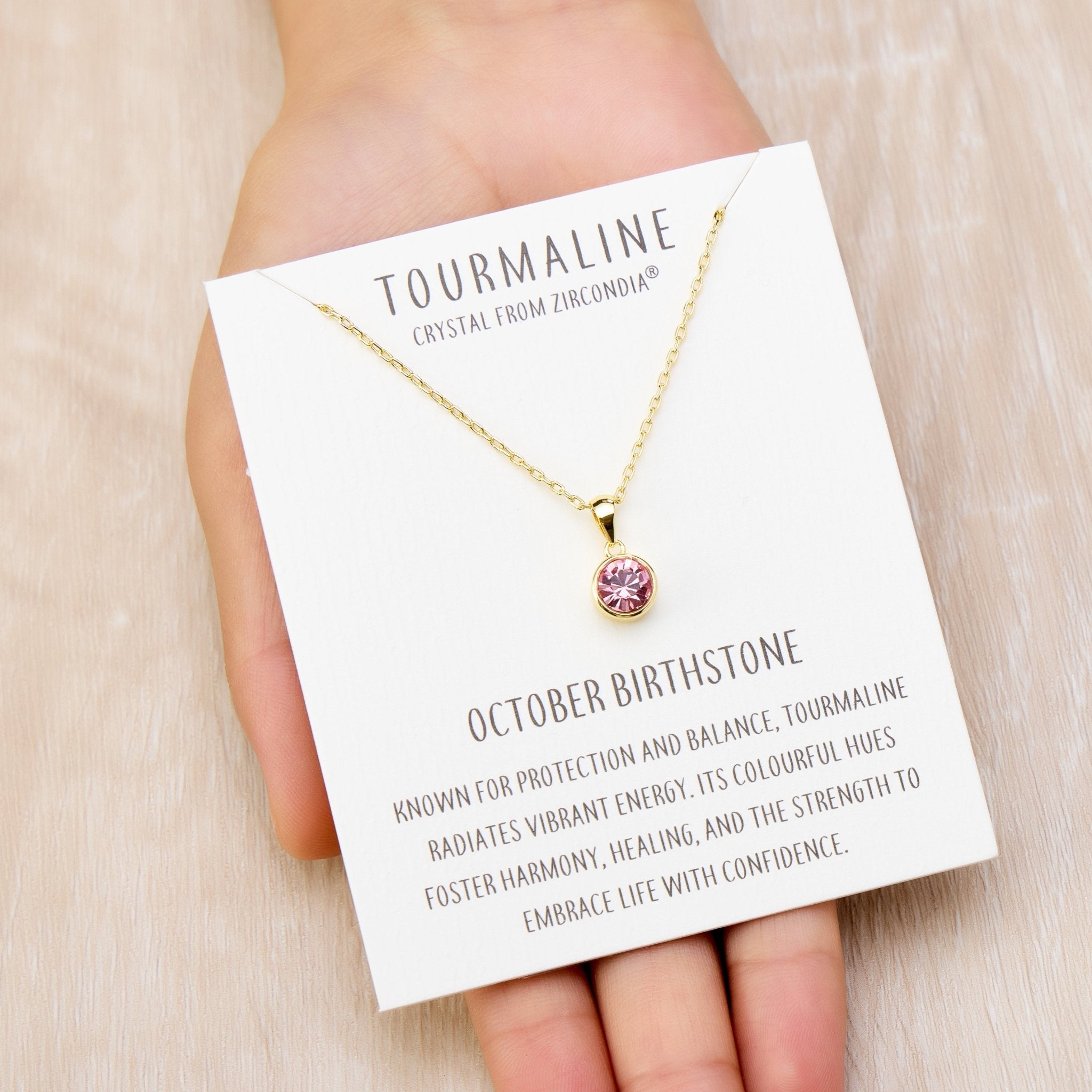 Gold Plated October (Tourmaline) Birthstone Necklace Created with Zircondia® Crystals
