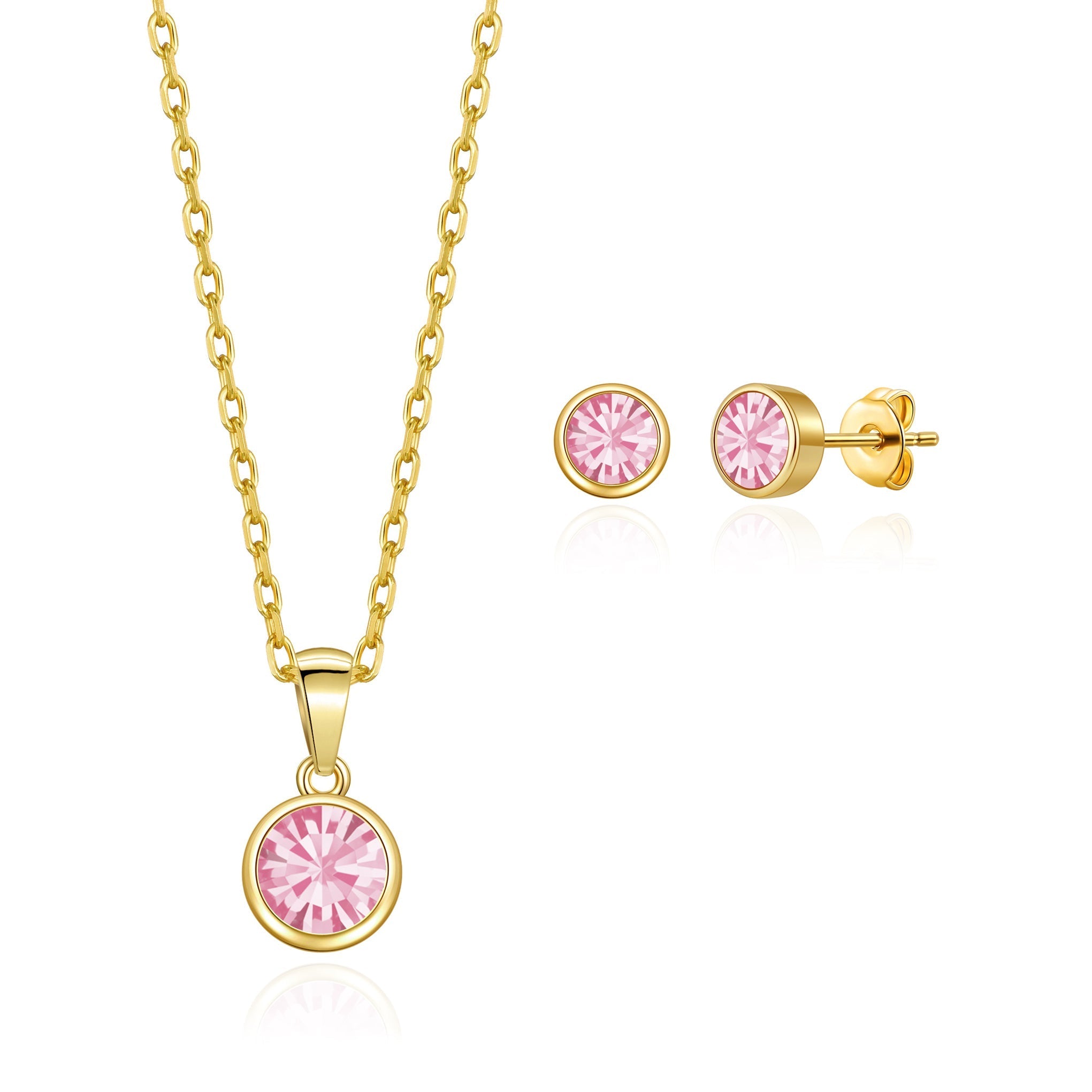 Gold Plated October (Tourmaline) Birthstone Necklace & Earrings Set Created with Zircondia® Crystals